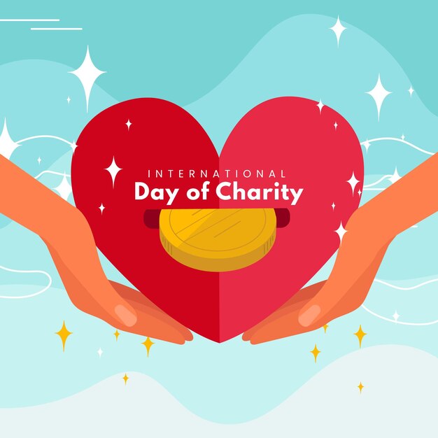 Día internacional de la caridad fondo dibujado a mano con corazón y dinero