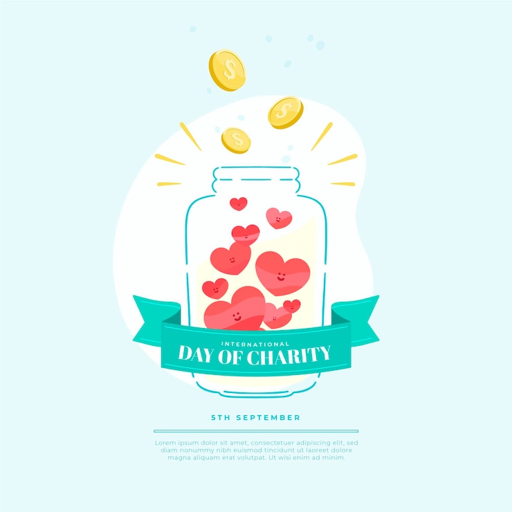 Vector gratuito día internacional de la caridad tarro de dinero y amor
