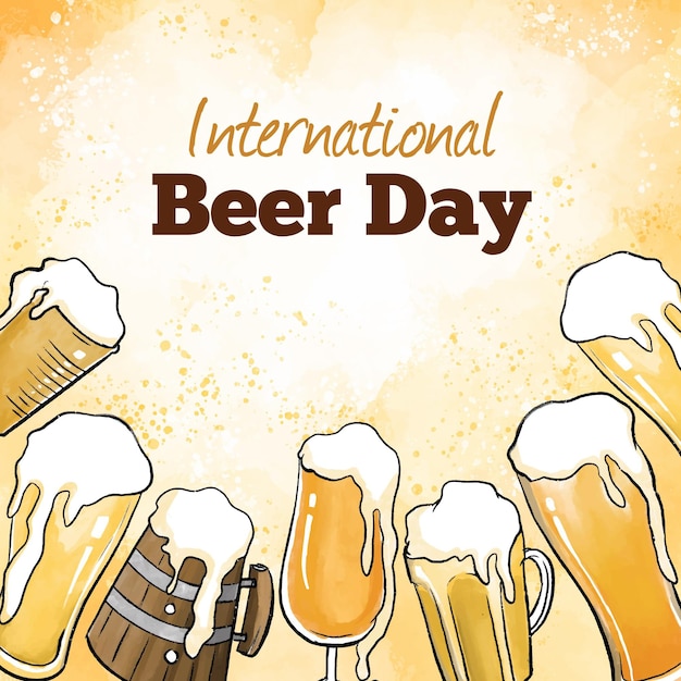 Día internacional de la cerveza en acuarela