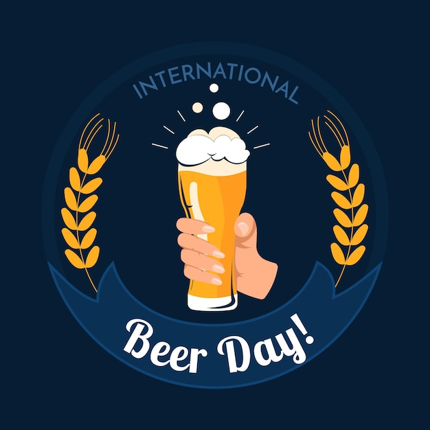 Día internacional de la cerveza con mano sujetando vidrio