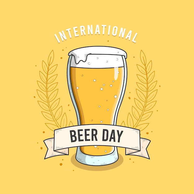 Día internacional de la cerveza con vidrio y espuma.
