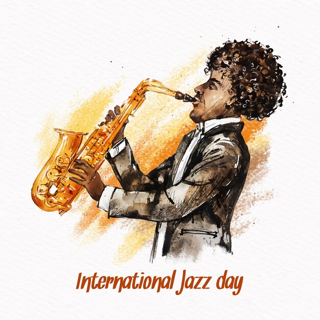 Día internacional del jazz con acuarela hombre tocando el saxofón