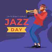 Vector gratuito día internacional del jazz con el hombre tocando la trompeta