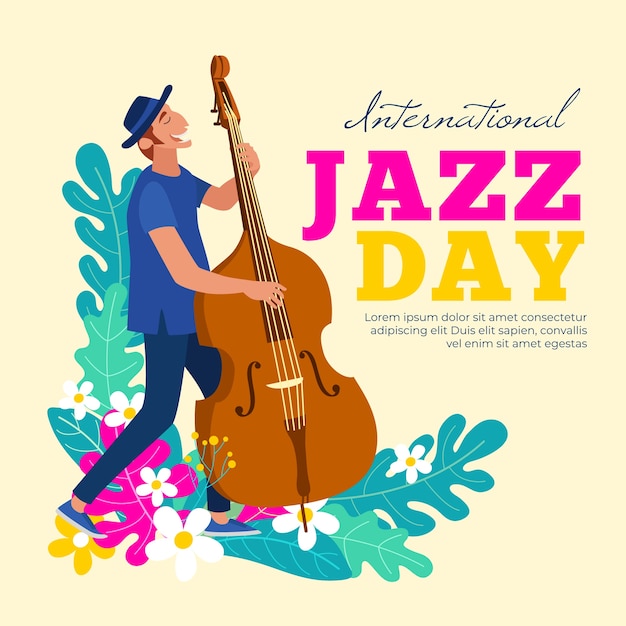 Día internacional del jazz con el hombre tocando el bajo