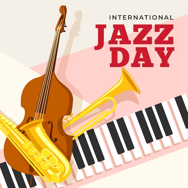 Vector gratuito día internacional del jazz con instrumentos musicales.