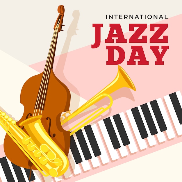 Día internacional del jazz con instrumentos musicales.