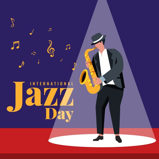 Día internacional del jazz saxofonista ilustrado