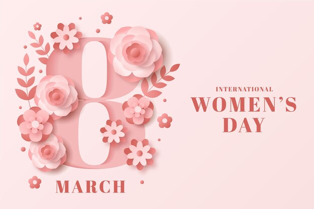 Día internacional de la mujer en estilo papel con fecha.