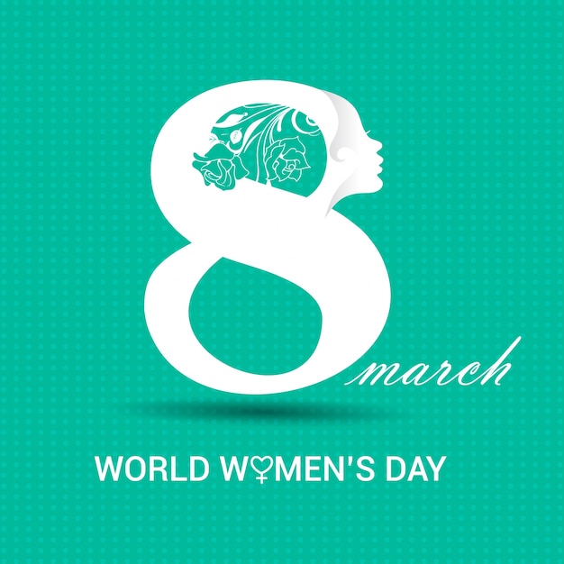 Día internacional de la mujer, fondo turquesa con un 8 blanco