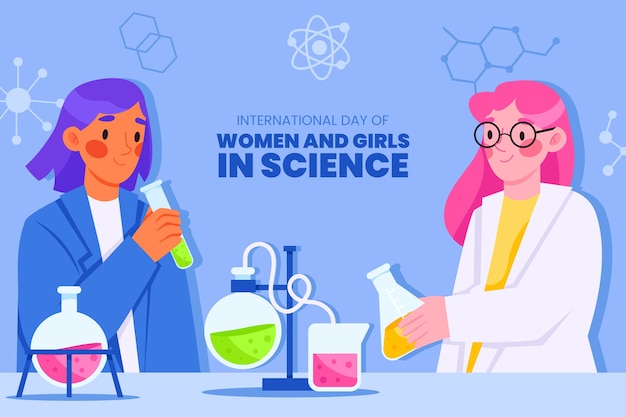 Vector gratuito día internacional de las mujeres y las niñas en la ciencia