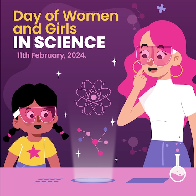 Vector gratuito día internacional de las mujeres y las niñas en la ilustración científica