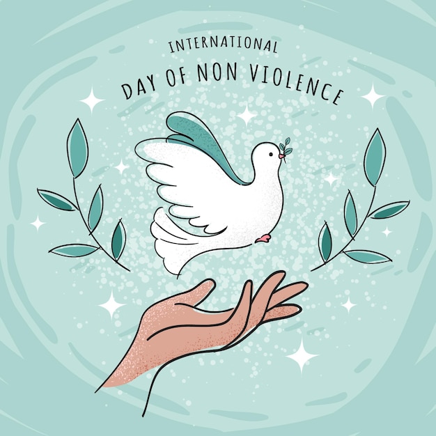 Vector gratuito día internacional de la no violencia dibujado a mano.