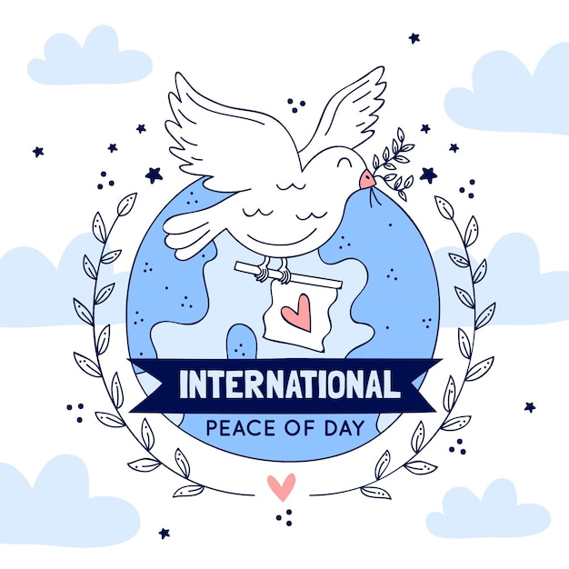 Vector gratuito día internacional de la paz con paloma y bandera