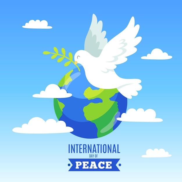 Vector gratuito día internacional de la paz con la tierra y la paloma.