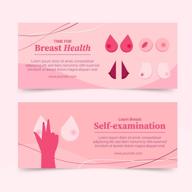 Día internacional plano dibujado a mano contra el cáncer de mama conjunto de banners horizontales