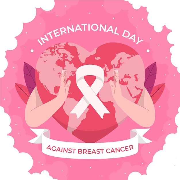 Vector gratuito día internacional plano dibujado a mano contra la ilustración del cáncer de mama