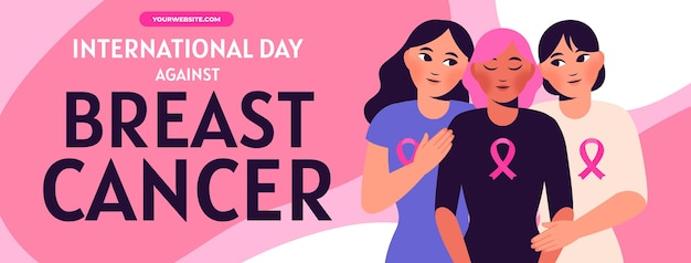 Vector gratuito día internacional plano dibujado a mano contra la plantilla de portada de redes sociales del cáncer de mama