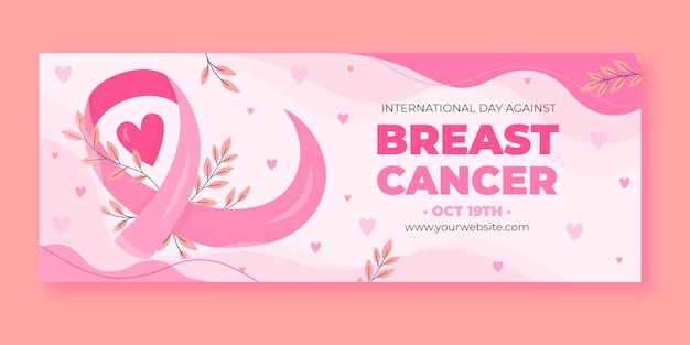 Día internacional plano dibujado a mano contra la plantilla de portada de redes sociales del cáncer de mama