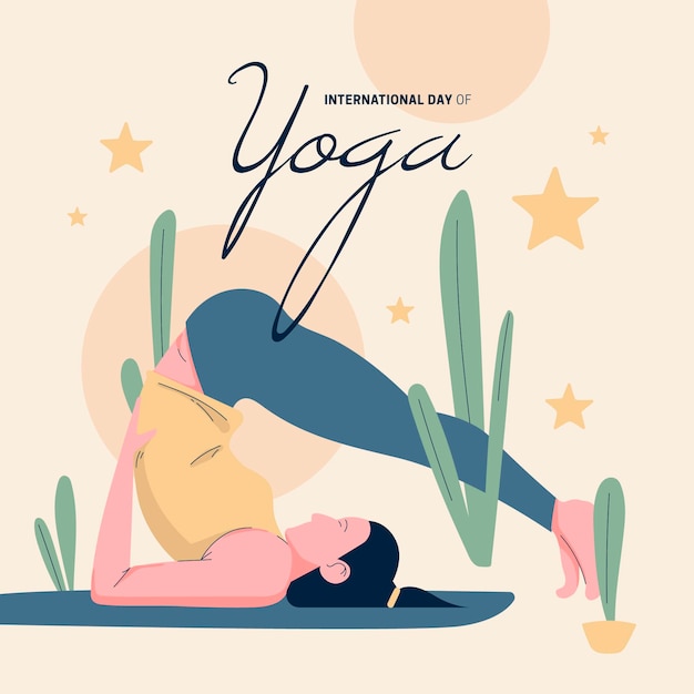 Día internacional plano orgánico de la ilustración del yoga.