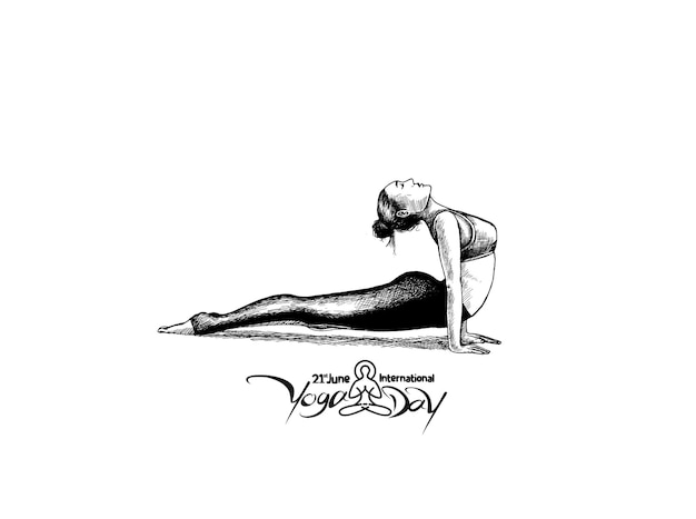 Día internacional del yoga 21 de junio mujer joven medita resumen post ad banner vector ilustración