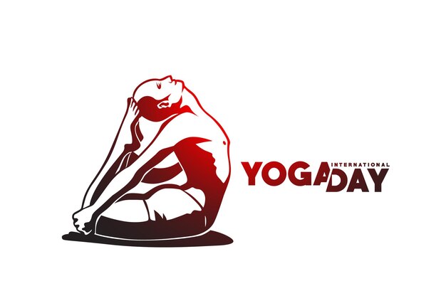 Día Internacional del Yoga 21 de junio Mujer joven medita Resumen Post Ad Banner Vector ilustración