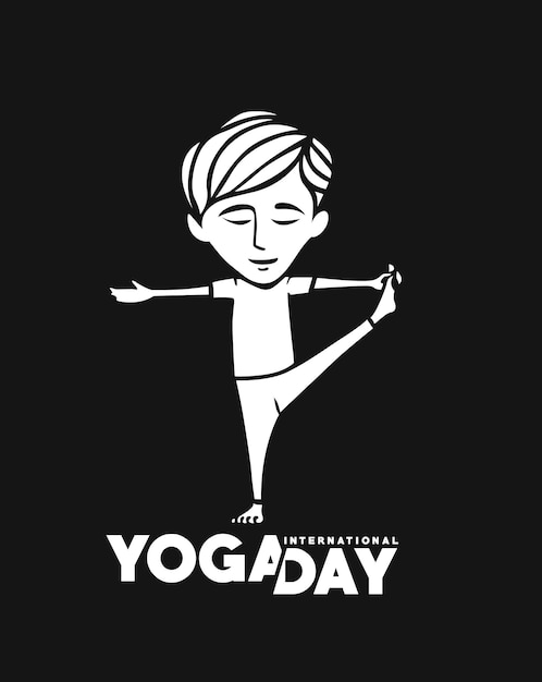 Día Internacional del Yoga Joven Medita Personaje Vector ilustración