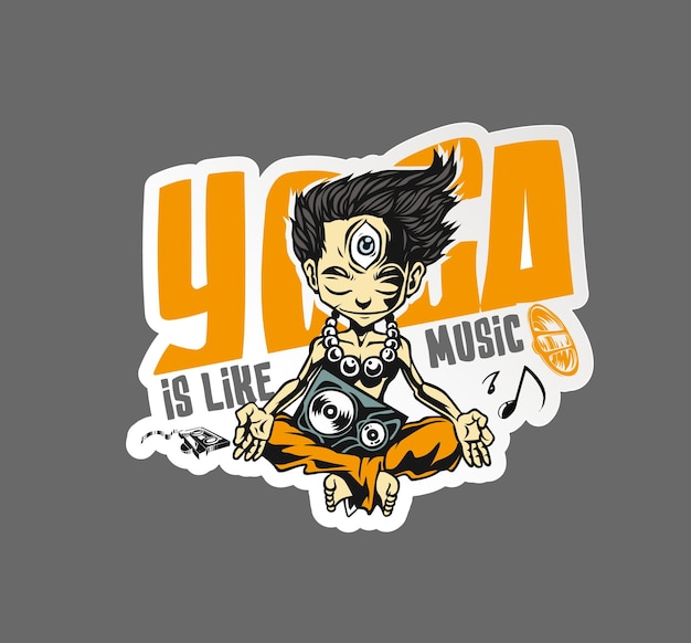 Vector gratuito día internacional del yoga meditación de niño joven en cartel de música ilustración vectorial