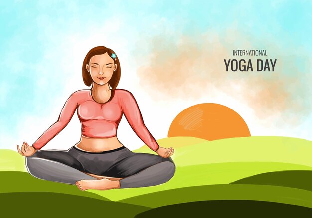 Día internacional del yoga con mujer haciendo fondo de pose de yoga