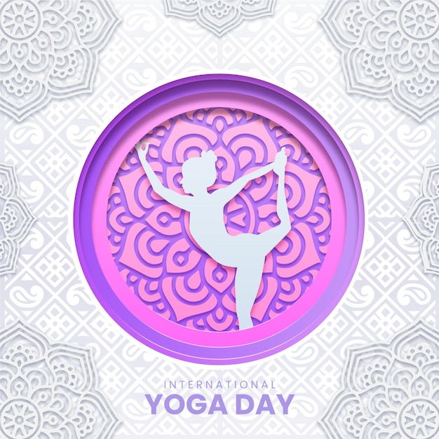 Vector gratuito día internacional del yoga en papel.