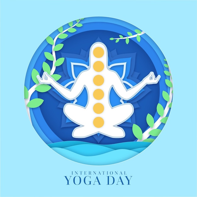 Día internacional del yoga en papel.