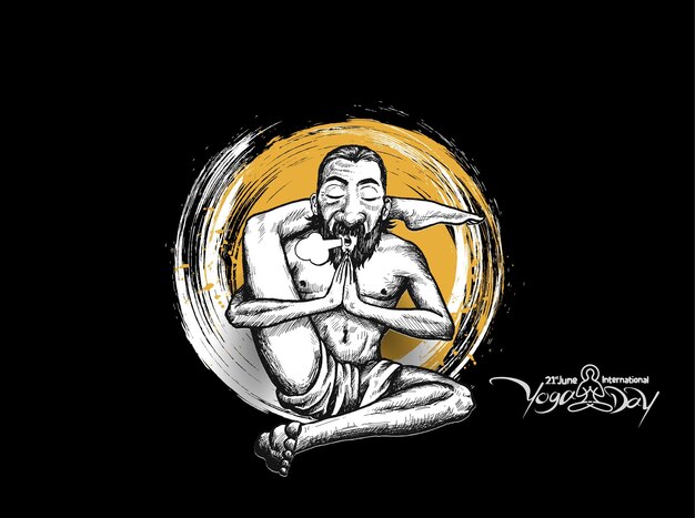 Día Internacional del Yoga Yoga Guru Baba en busca de paz interior Ilustración vectorial