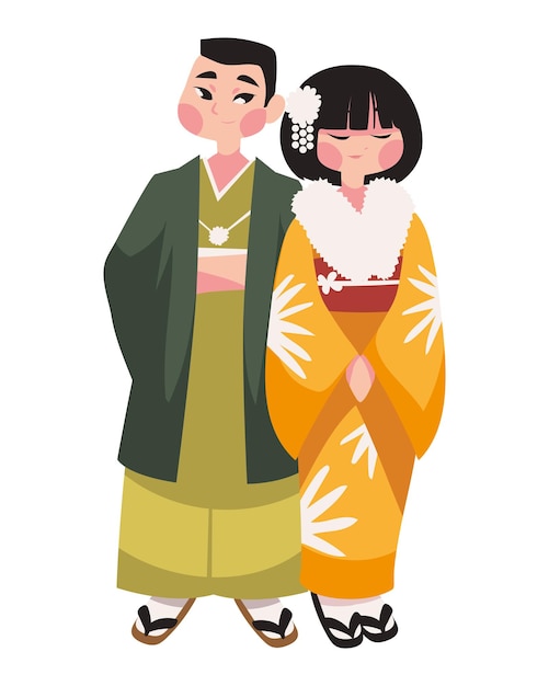 El día de la llegada de la edad japonés hombre y mujer ilustración