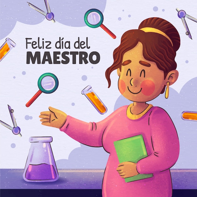 Día del maestro acuarela en español ilustración.