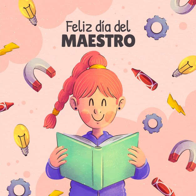 Día del maestro acuarela en español ilustración.