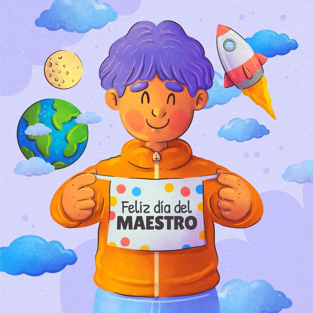 Día del maestro acuarela en español ilustración.