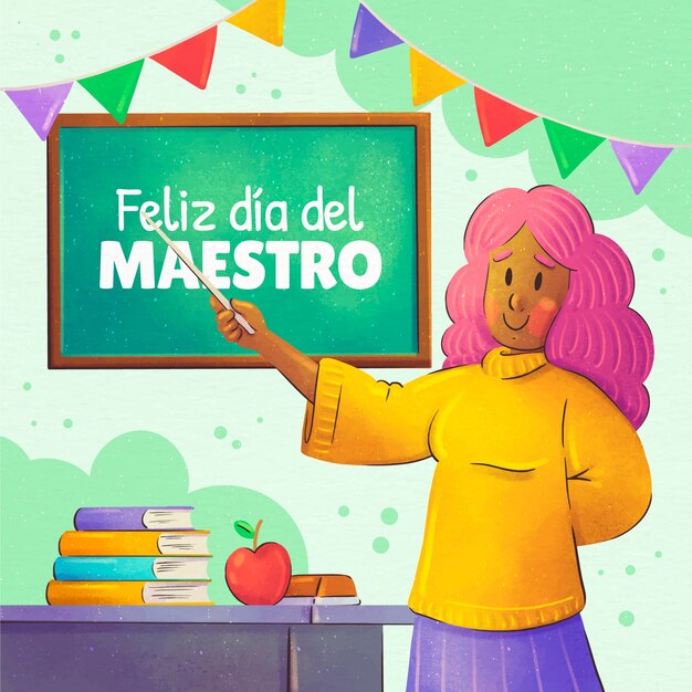 Día del maestro acuarela en español ilustración.
