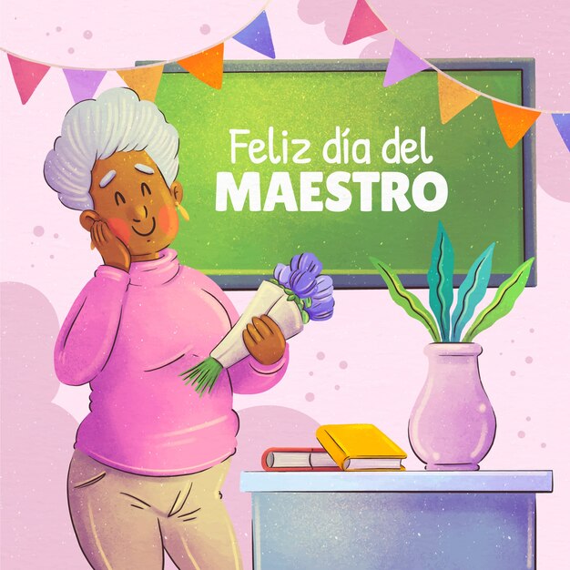 Día del maestro acuarela en español ilustración.