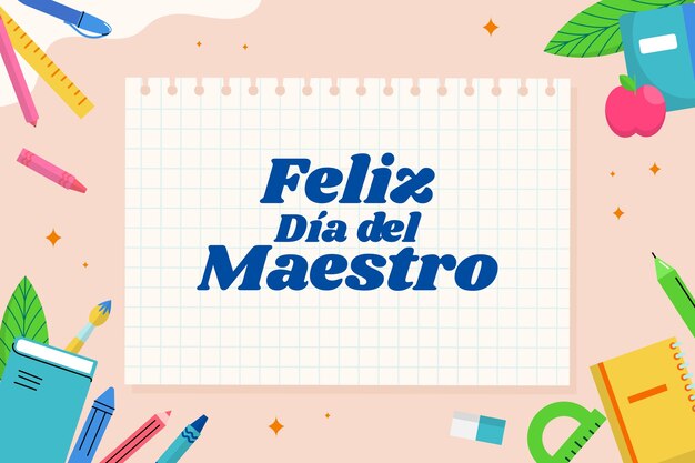 Día del maestro plano dibujado a mano en fondo español