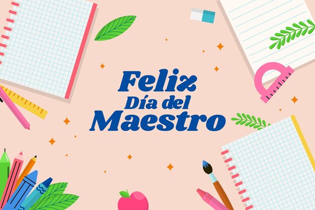 Día del maestro plano dibujado a mano en fondo español