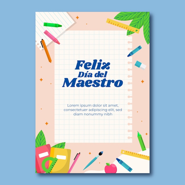 Día del maestro plano dibujado a mano en tarjeta de felicitación española