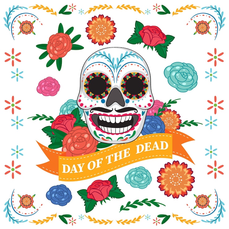 Vector gratuito dia de muertos con calavera de calaca