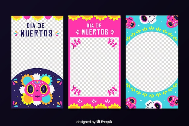 Vector gratuito día de muertos colección de historias de instagram