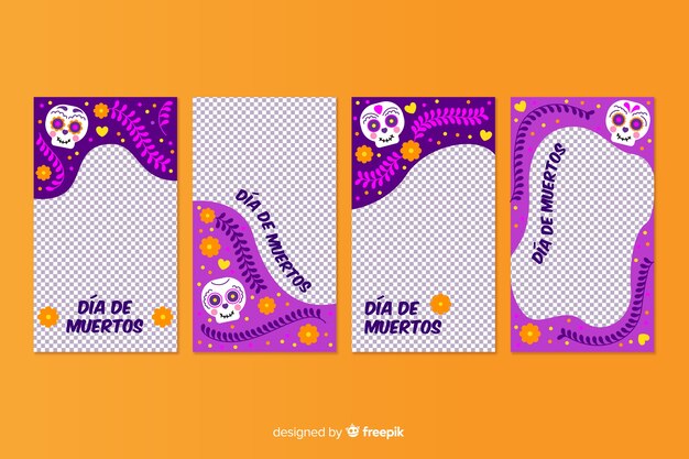 Vector gratuito día de muertos colección de historias de instagram