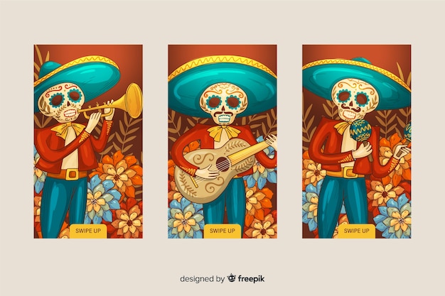 Vector gratuito día de muertos colección de historias de instagram