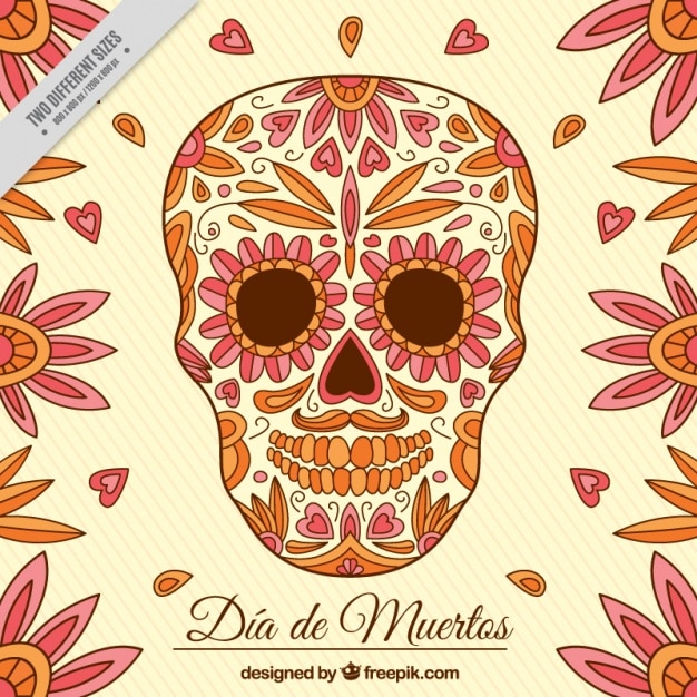 Día de los muertos con flores y corazones