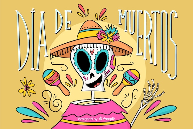 Vector gratuito dia de muertos fondo dibujado a mano