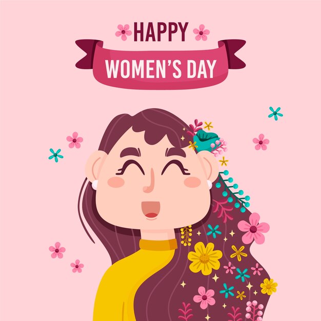 Día de la mujer con mujer con flor en el cabello