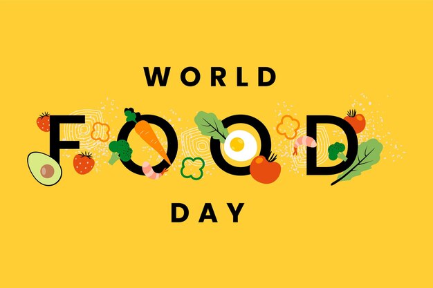 Día mundial de la alimentación sobre fondo amarillo