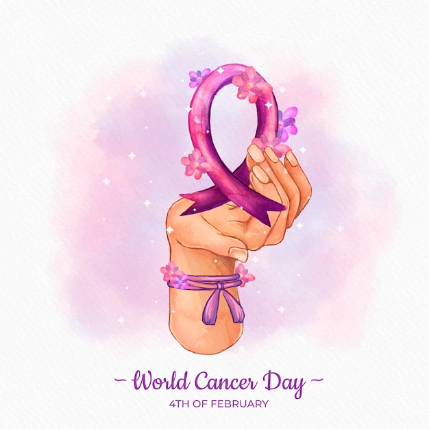 Día mundial del cáncer en acuarela