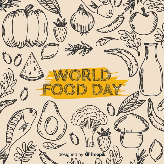 Día mundial de la comida en diseño dibujado a mano